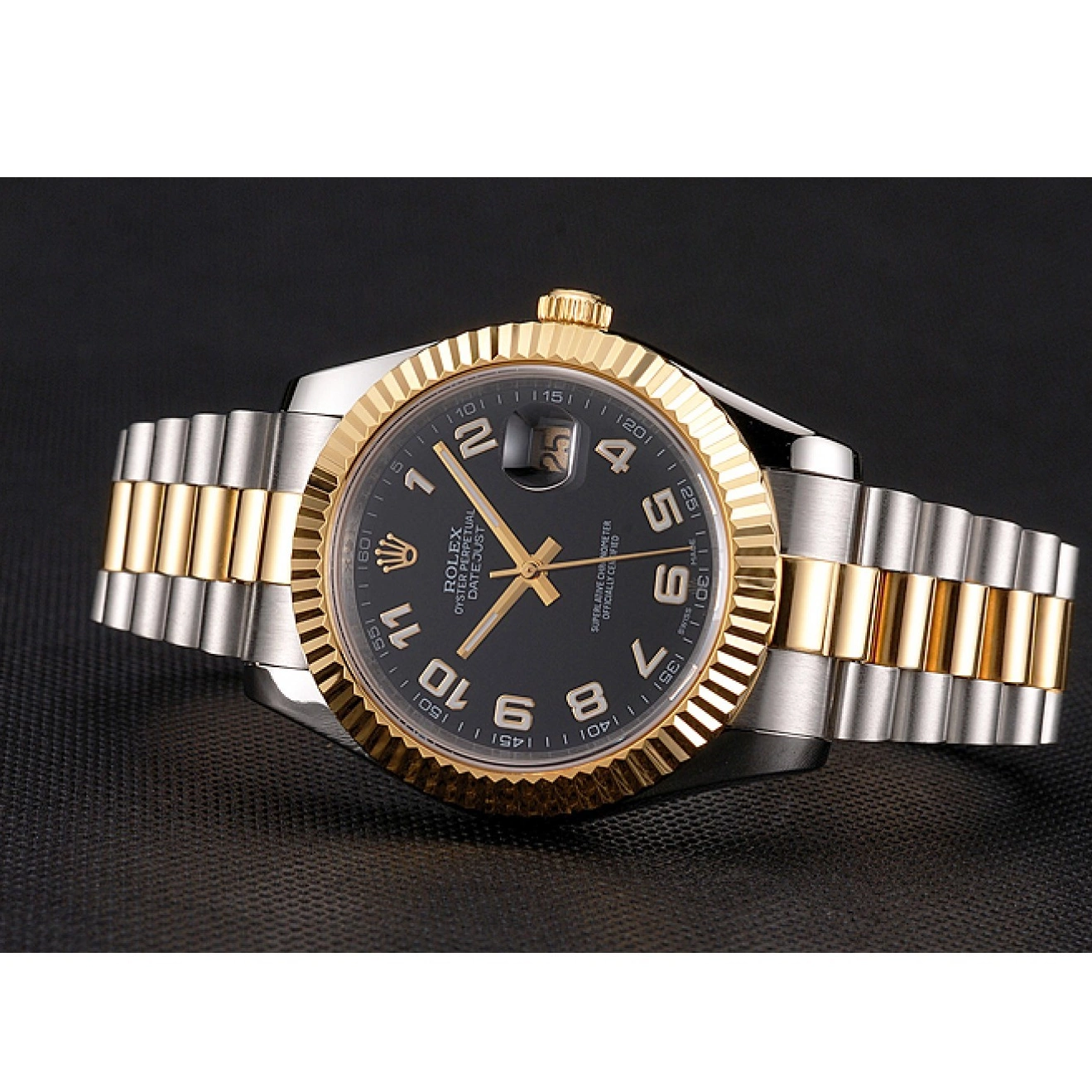 MiroTime 0824 Swiss Rolex Datejust Black Dial Gold Bezel Stainless Steel Case Two Tone Bracelet